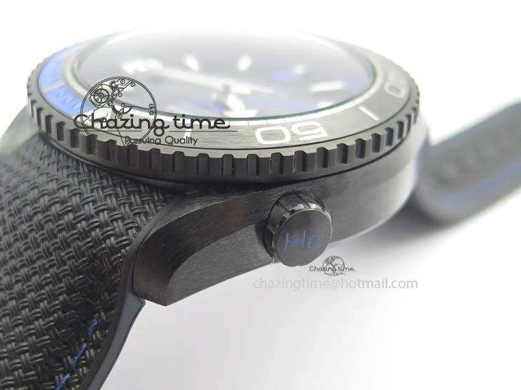 0428 Unique Planet Ocean 45mm Real Ceramic Blue BP-Maker Best Edition Black Dial On Nylon Rubber Strap A 8184